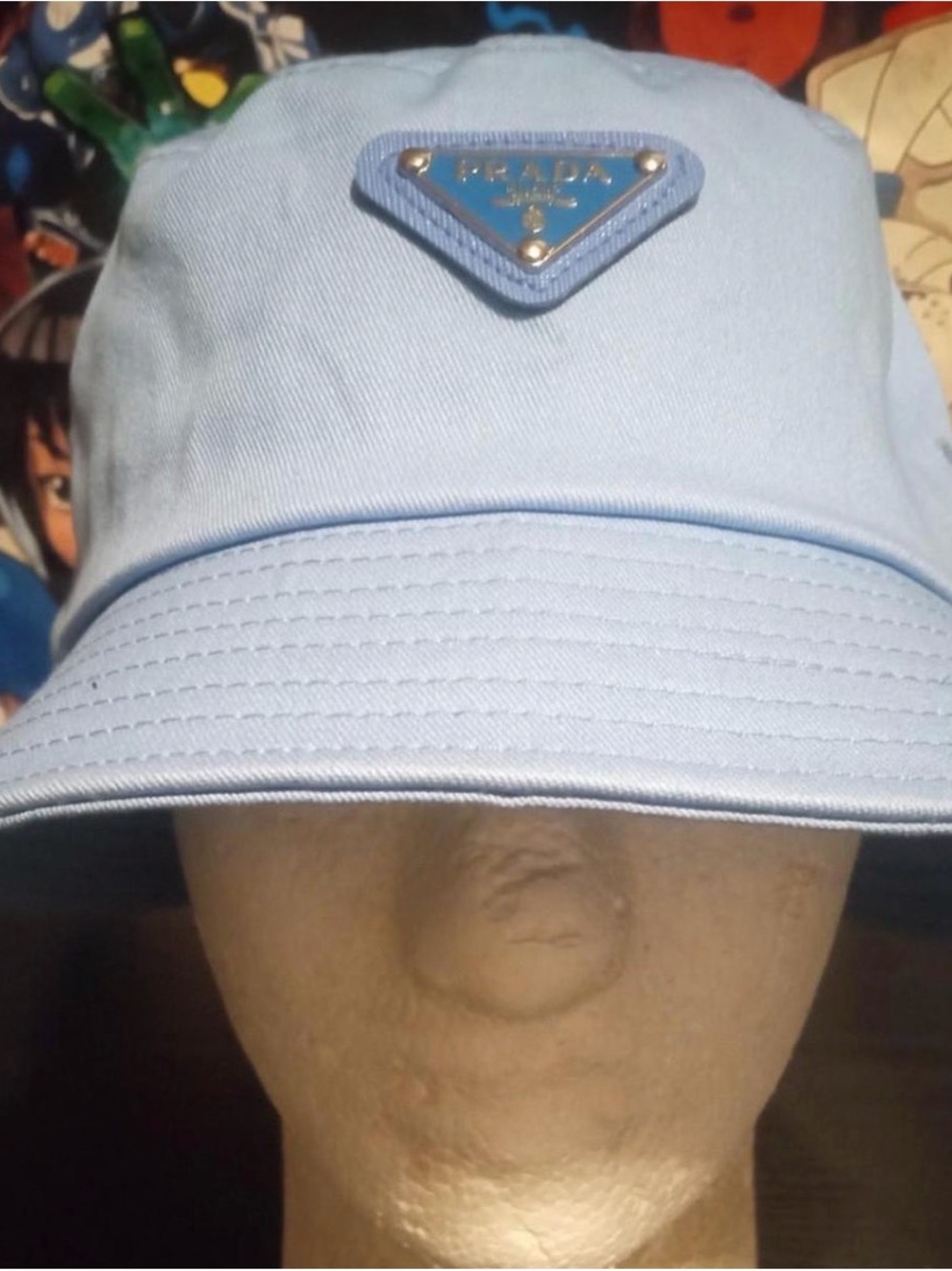 Luxury  Light Blue Triangle Logo Bucket Hat